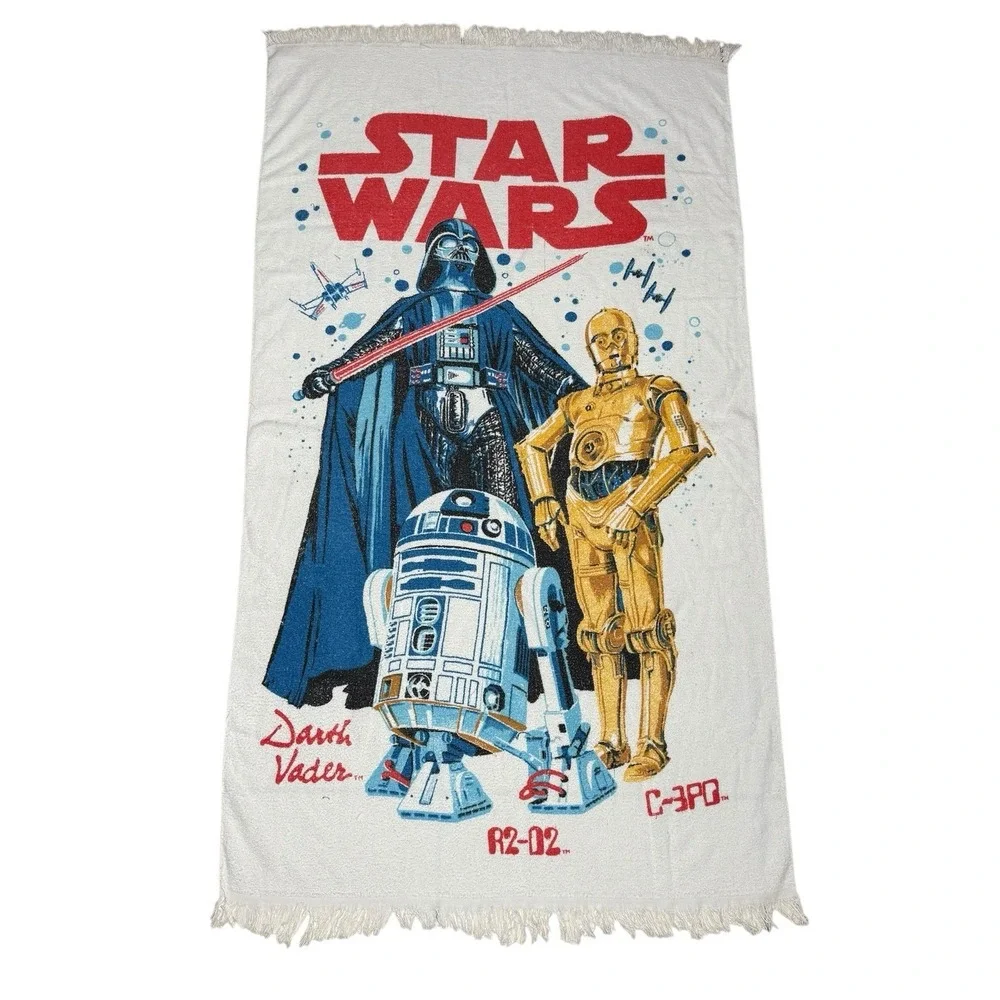 Vintage 1970s Star Wars Beach Towel Darth Vader C3PO R2D2 Made In USA Rare